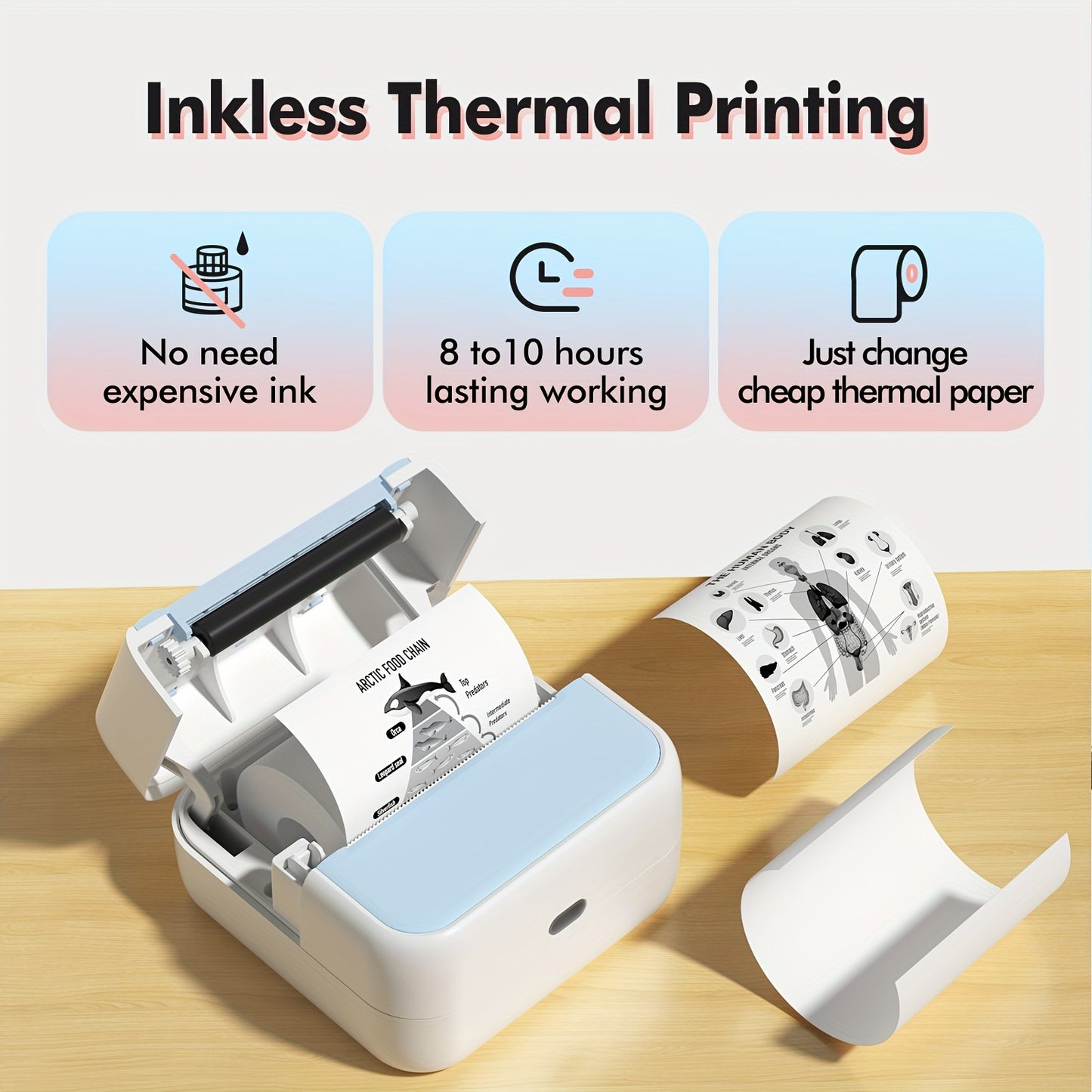 ORICO Mini Pocket Label Printer with 1 Roll of Thermal Paper - Compact, Battery-Powered, Wireless Barcode & Sticker Printer for Home, School, and Office Use - Compatible with Android & iOS, Food Labels, Fridge Magnets, Gift T