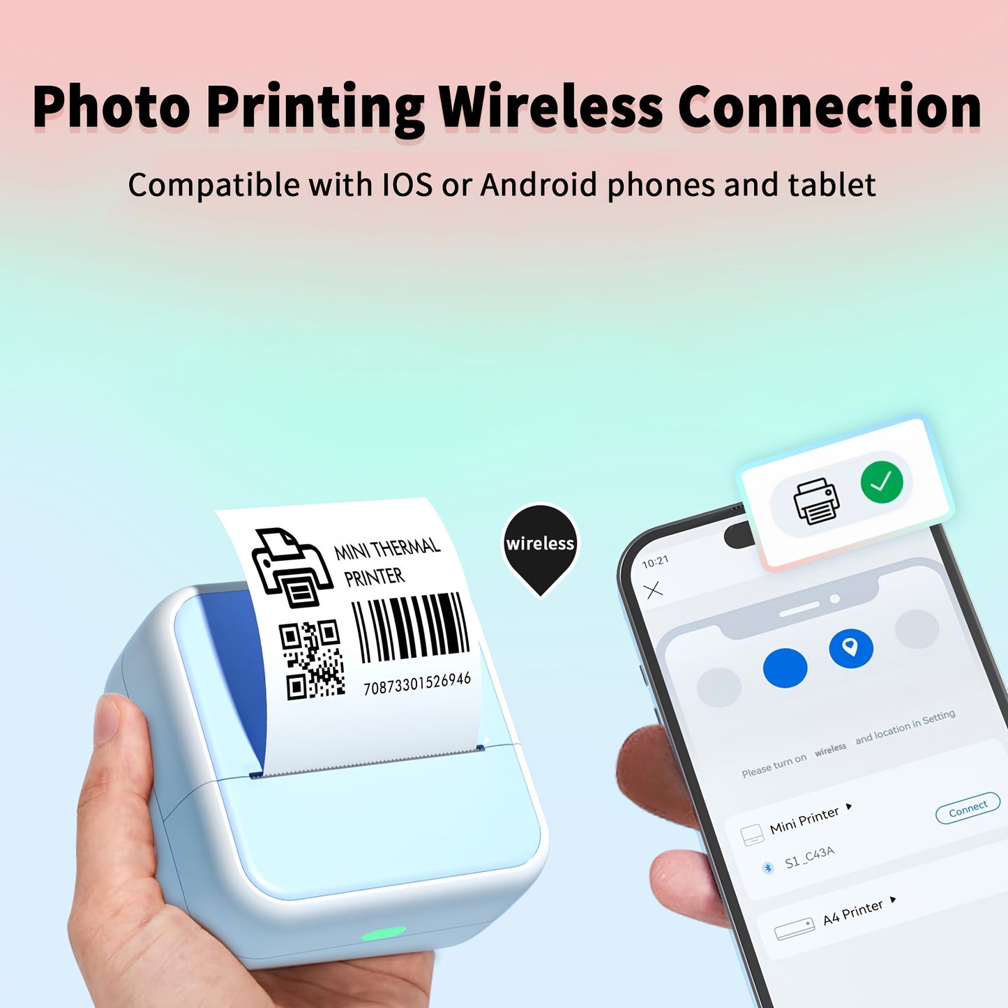 ORICO Mini Pocket Label Printer with 1 Roll of Thermal Paper - Compact, Battery-Powered, Wireless Barcode & Sticker Printer for Home, School, and Office Use - Compatible with Android & iOS, Food Labels, Fridge Magnets, Gift T