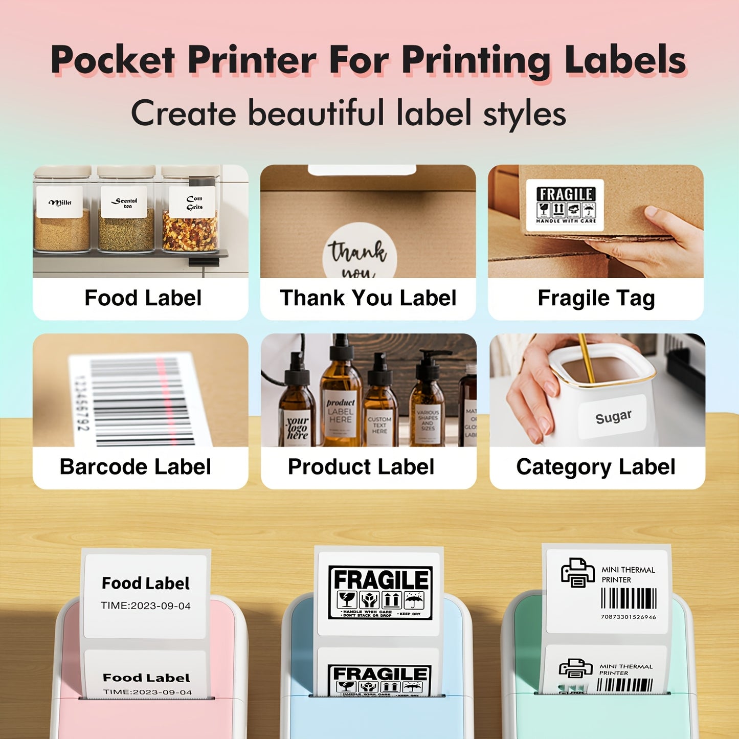 ORICO Mini Pocket Label Printer with 1 Roll of Thermal Paper - Compact, Battery-Powered, Wireless Barcode & Sticker Printer for Home, School, and Office Use - Compatible with Android & iOS, Food Labels, Fridge Magnets, Gift T