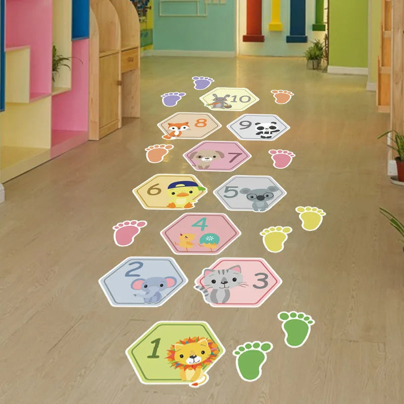 Cartoon Numbers Hopscotch Game Floor Stickers Teen Room Wall Stickers for Kids Room Boy Girl Room Home Decoration Floor Decal