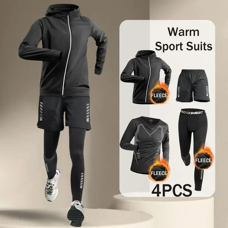 Winter Men's Outdoor Running Sets 2-5 PCS Fitness Morning Jogging Sports Quick-Dry Windproof Cycling Training Joggers Tracksuit