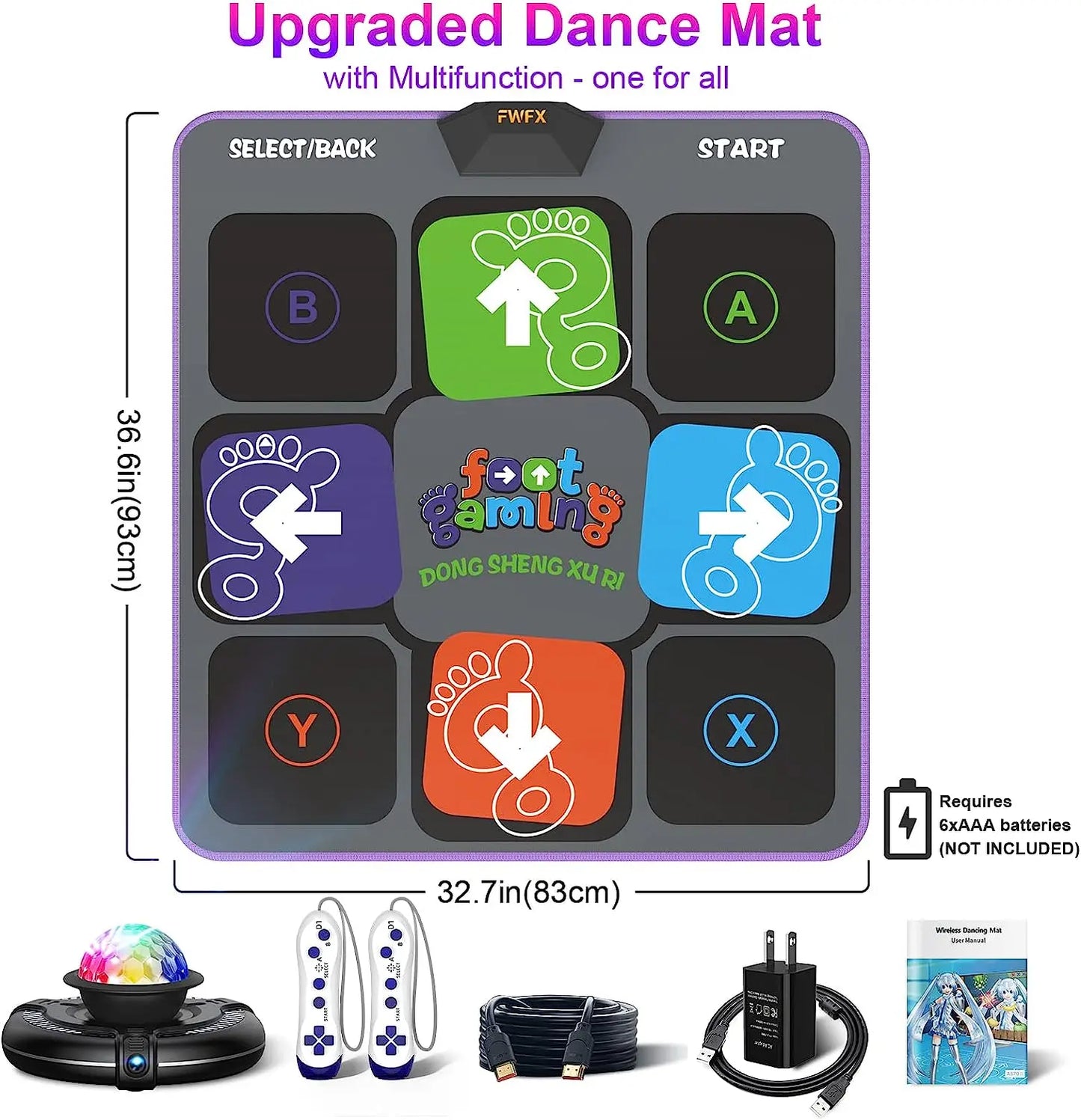 Dance Mat Game for TV/PC Family Sports Video Game Anti-slip Music Fitness Carpet Wireless Double Controller Folding Dancing Pad