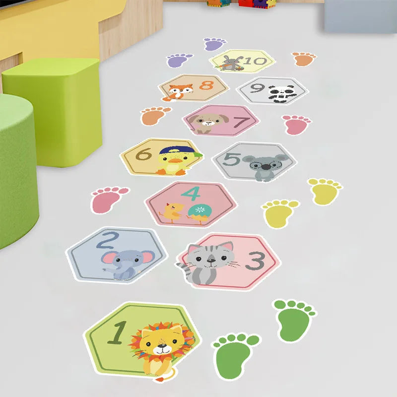 Cartoon Numbers Hopscotch Game Floor Stickers Teen Room Wall Stickers for Kids Room Boy Girl Room Home Decoration Floor Decal