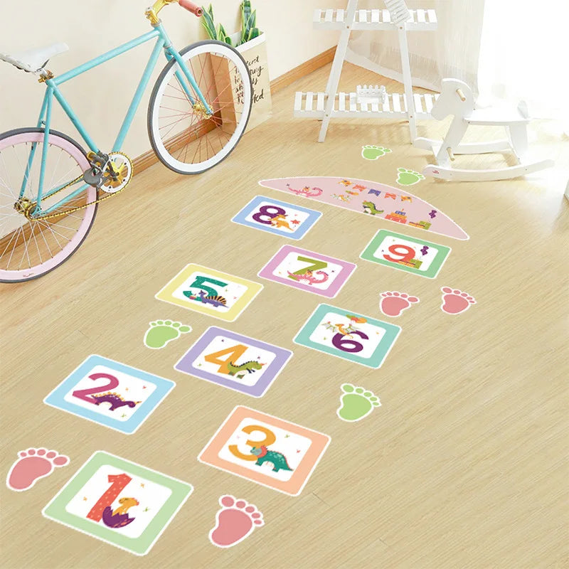 Cartoon Numbers Hopscotch Game Floor Stickers Teen Room Wall Stickers for Kids Room Boy Girl Room Home Decoration Floor Decal
