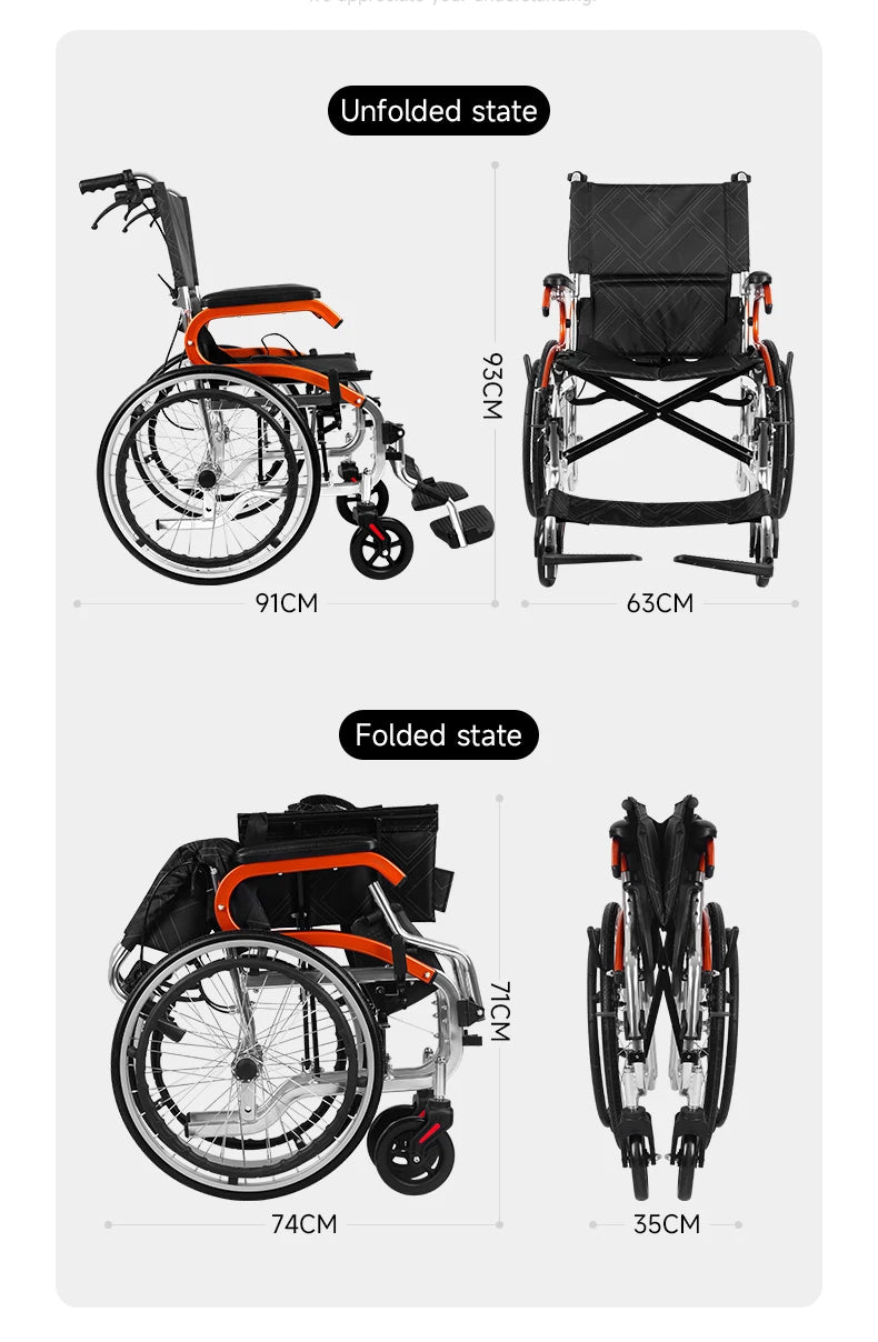 Aux Lightweight Wheelchair Travelling Pushchair Foldable Backrest Wheelchair For Elderly,Can board the plane and car trunk