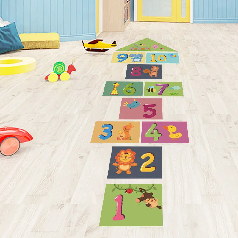 Cartoon Numbers Hopscotch Game Floor Stickers Teen Room Wall Stickers for Kids Room Boy Girl Room Home Decoration Floor Decal