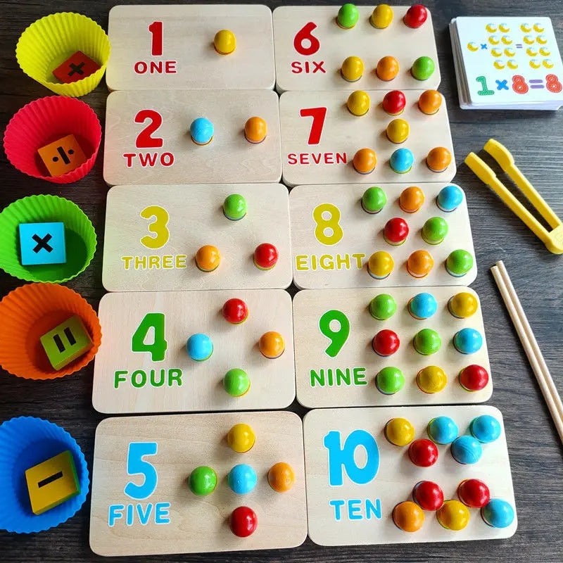 Kids Montessori Wooden Toys Hands Brain Training Clip Beads Chopsticks Beads Toys Early Educational Puzzle Board Math Game To L1