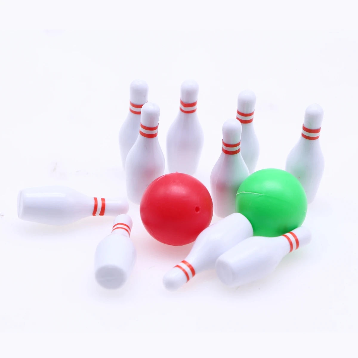 Dollhouse Miniature Bowling Game Set Includes 10 Plastic Pins 2 Balls Kids Party Favors Goodie Bag Stuffers Fun Indoor Tabletop