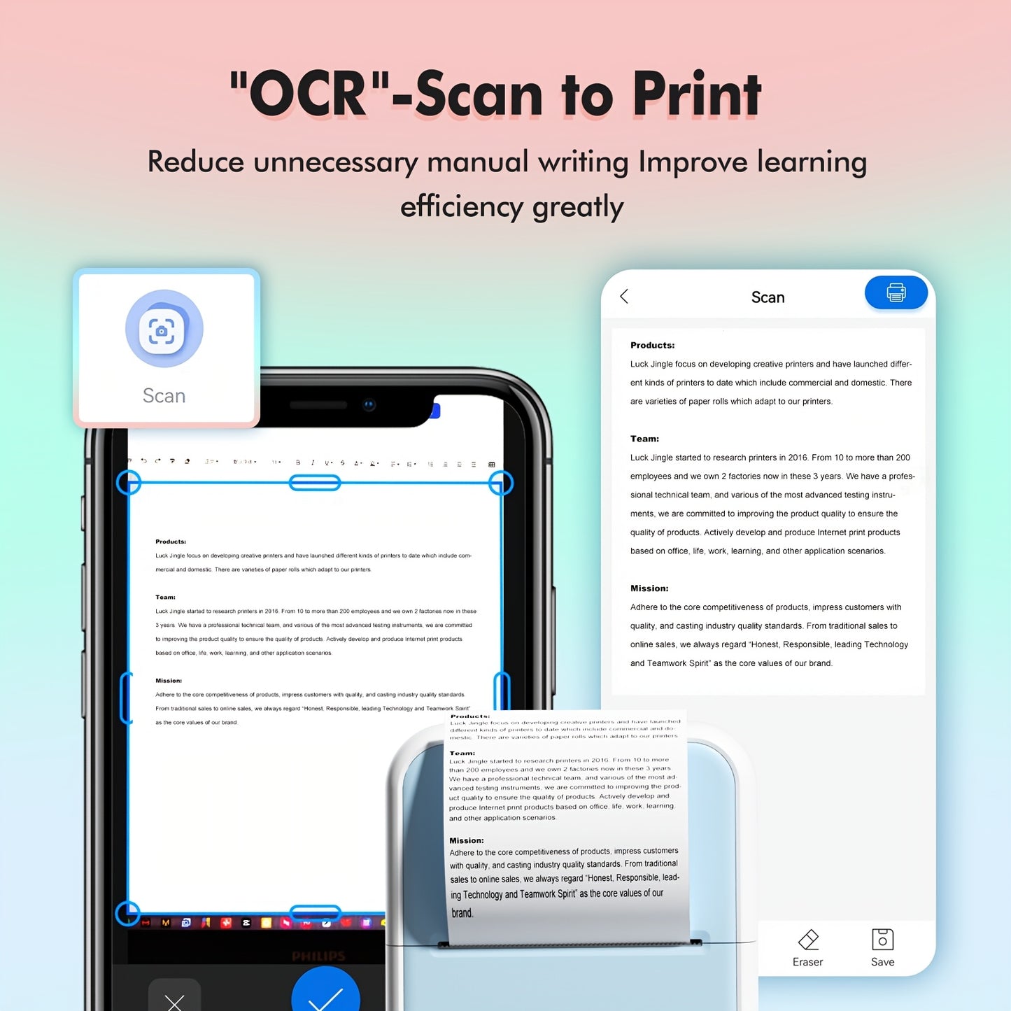 ORICO Mini Pocket Label Printer with 1 Roll of Thermal Paper - Compact, Battery-Powered, Wireless Barcode & Sticker Printer for Home, School, and Office Use - Compatible with Android & iOS, Food Labels, Fridge Magnets, Gift T