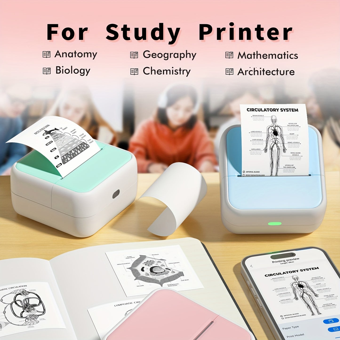 ORICO Mini Pocket Label Printer with 1 Roll of Thermal Paper - Compact, Battery-Powered, Wireless Barcode & Sticker Printer for Home, School, and Office Use - Compatible with Android & iOS, Food Labels, Fridge Magnets, Gift T
