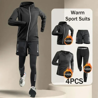 Winter Men's Outdoor Running Sets 2-5 PCS Fitness Morning Jogging Sports Quick-Dry Windproof Cycling Training Joggers Tracksuit