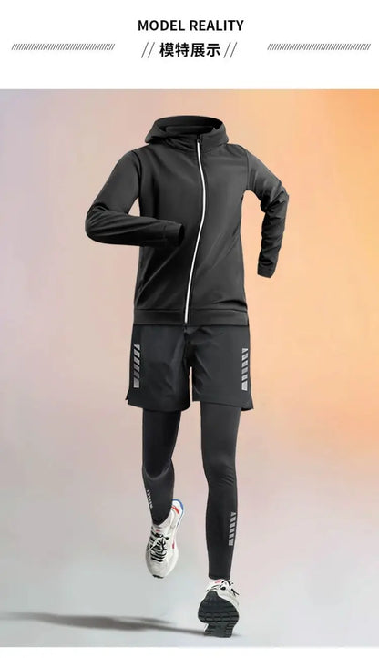 Winter Men's Outdoor Running Sets 2-5 PCS Fitness Morning Jogging Sports Quick-Dry Windproof Cycling Training Joggers Tracksuit
