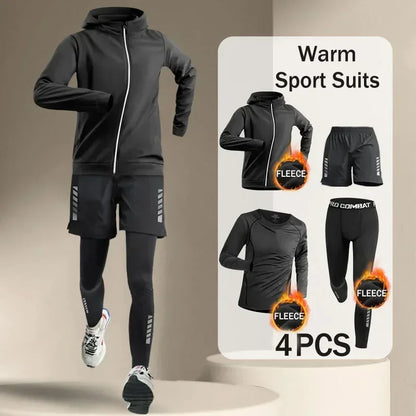 Winter Men's Outdoor Running Sets 2-5 PCS Fitness Morning Jogging Sports Quick-Dry Windproof Cycling Training Joggers Tracksuit
