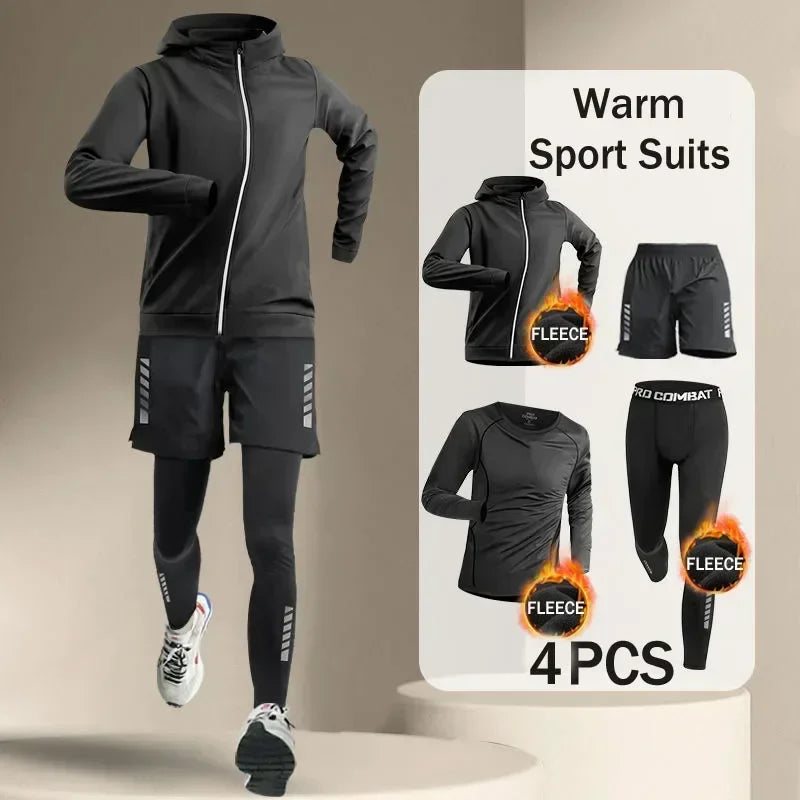 Winter Men's Outdoor Running Sets 2-5 PCS Fitness Morning Jogging Sports Quick-Dry Windproof Cycling Training Joggers Tracksuit