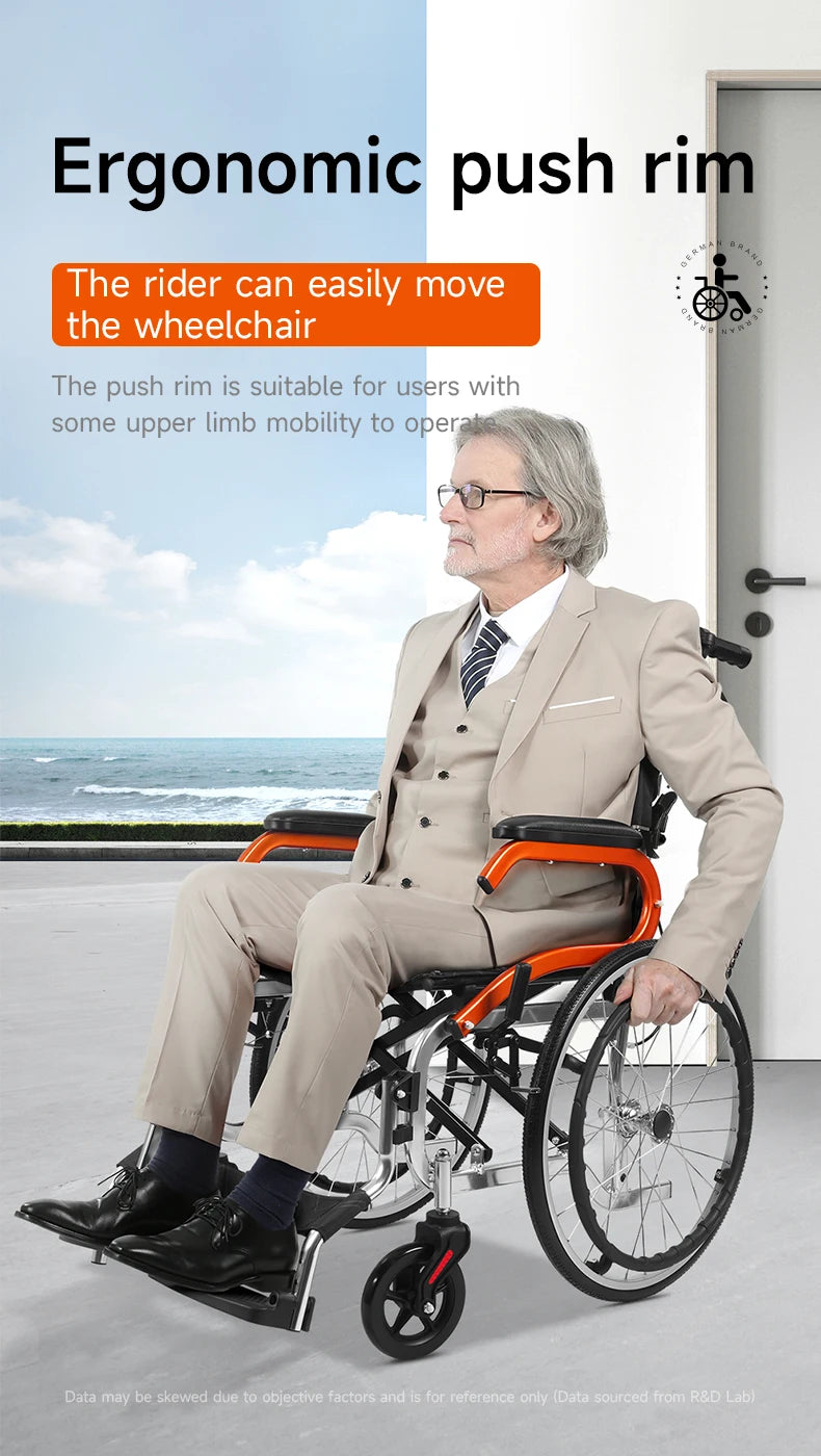 Aux Lightweight Wheelchair Travelling Pushchair Foldable Backrest Wheelchair For Elderly，Can board the plane and car trunk