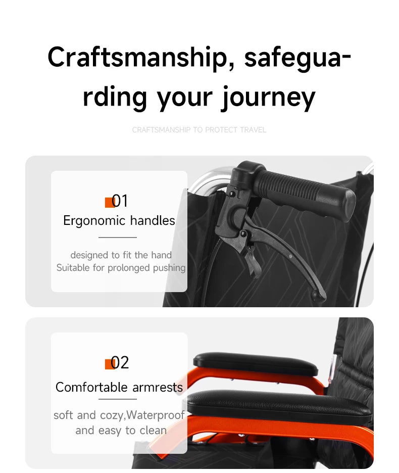 Aux Lightweight Wheelchair Travelling Pushchair Foldable Backrest Wheelchair For Elderly，Can board the plane and car trunk