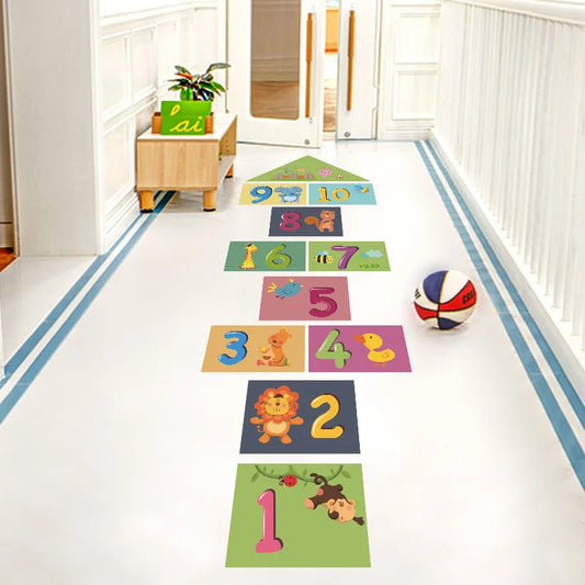 Cartoon Numbers Hopscotch Game Floor Stickers Teen Room Wall Stickers for Kids Room Boy Girl Room Home Decoration Floor Decal