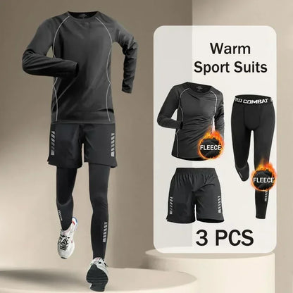 Winter Men's Outdoor Running Sets 2-5 PCS Fitness Morning Jogging Sports Quick-Dry Windproof Cycling Training Joggers Tracksuit