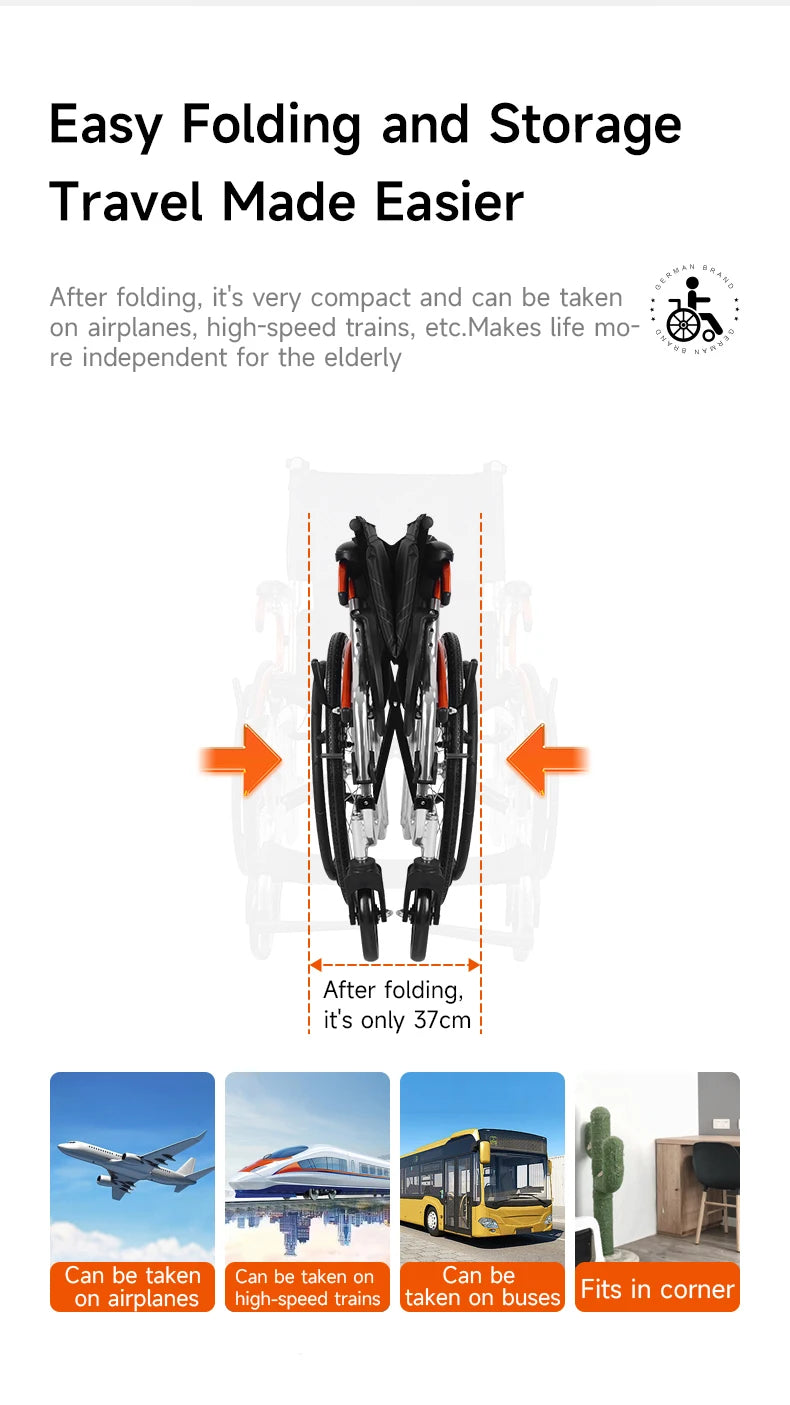 Aux Lightweight Wheelchair Travelling Pushchair Foldable Backrest Wheelchair For Elderly，Can board the plane and car trunk