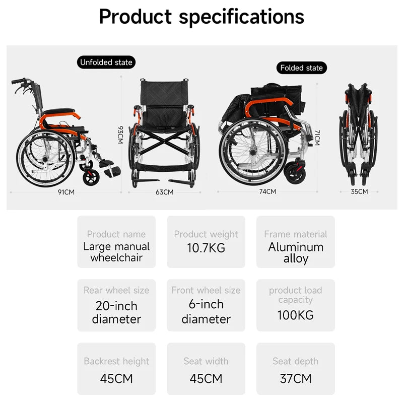 Aux Lightweight Wheelchair Travelling Pushchair Foldable Backrest Wheelchair For Elderly，Can board the plane and car trunk