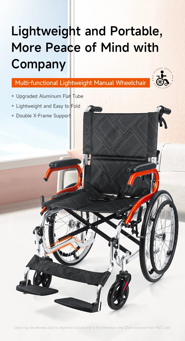 Aux Lightweight Wheelchair Travelling Pushchair Foldable Backrest Wheelchair For Elderly，Can board the plane and car trunk